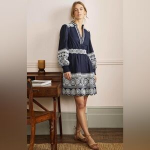 Boden Navy and Blue Tamsin Embroidered Dress size 14